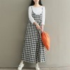 Women Loose Wide Legs Jumpsuit Plaid Spaghetti Straps Casual Playsuit Rompers Oversized Overalls