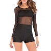 New Sexy Women Jumpsuit Mesh Lace Round Neck Long Sleeve Bodycon Short Rompers Bodysuit Outfits