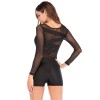 New Sexy Women Jumpsuit Mesh Lace Round Neck Long Sleeve Bodycon Short Rompers Bodysuit Outfits