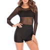 New Sexy Women Jumpsuit Mesh Lace Round Neck Long Sleeve Bodycon Short Rompers Bodysuit Outfits