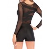 New Sexy Women Jumpsuit Mesh Lace Round Neck Long Sleeve Bodycon Short Rompers Bodysuit Outfits