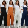 Vintage Women Cotton Wide Leg Jumpsuit Plus Size Sleeveless Side Pockets Romper Full Length Pure Color Overalls