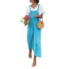 Vintage Women Cotton Linen Wide Leg Jumpsuit Plus Size Sleeveless Pockets Romper Full Length Pure Color Overalls