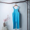 Vintage Women Cotton Linen Wide Leg Jumpsuit Plus Size Sleeveless Pockets Romper Full Length Pure Color Overalls