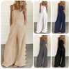 Fashion Women Solid Color Jumpsuit Sleeveless Pocket Zipper Button Loose Casual Romper Overall Playsuit