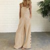 Fashion Women Solid Color Jumpsuit Sleeveless Pocket Zipper Button Loose Casual Romper Overall Playsuit