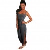 New Fashion Women Jumpsuit Spaghetti Strap Drawstring Waist Side Split Solid Playsuit Rompers Light Grey/Grey