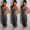 New Fashion Women Jumpsuit Spaghetti Strap Drawstring Waist Side Split Solid Playsuit Rompers Light Grey/Grey