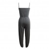 New Fashion Women Jumpsuit Spaghetti Strap Drawstring Waist Side Split Solid Playsuit Rompers Light Grey/Grey