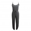 New Fashion Women Jumpsuit Spaghetti Strap Drawstring Waist Side Split Solid Playsuit Rompers Light Grey/Grey