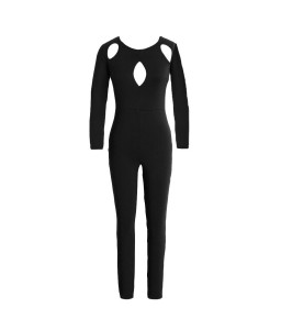 New Fashion Women Jumpsuit Solid Cut Out Round Neck Long Sleeve Slim Night Club Sexy Rompers Black