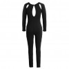 New Fashion Women Jumpsuit Solid Cut Out Round Neck Long Sleeve Slim Night Club Sexy Rompers Black