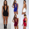 Sexy Women Playsuit Plunge V Front Chocker High Neck Sleeveless Mesh Open Back Bodycon Night Clubwear