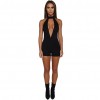 Sexy Women Playsuit Plunge V Front Chocker High Neck Sleeveless Mesh Open Back Bodycon Night Clubwear