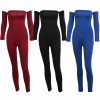 Sexy Women Off Shoulder Jumpsuit Backless Bandage Long Sleeve Rompers Bodycon Playsuit Bodysuit Catsuit Blue/Burgundy/Black