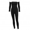 Sexy Women Off Shoulder Jumpsuit Backless Bandage Long Sleeve Rompers Bodycon Playsuit Bodysuit Catsuit Blue/Burgundy/Black