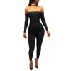 Sexy Women Off Shoulder Jumpsuit Backless Bandage Long Sleeve Rompers Bodycon Playsuit Bodysuit Catsuit Blue/Burgundy/Black