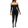 Sexy Women Off Shoulder Jumpsuit Backless Bandage Long Sleeve Rompers Bodycon Playsuit Bodysuit Catsuit Blue/Burgundy/Black