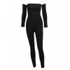 Sexy Women Off Shoulder Jumpsuit Backless Bandage Long Sleeve Rompers Bodycon Playsuit Bodysuit Catsuit Blue/Burgundy/Black