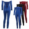 Sexy Women Off Shoulder Jumpsuit Backless Bandage Long Sleeve Rompers Bodycon Playsuit Bodysuit Catsuit Blue/Burgundy/Black