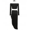 Sexy Women Off Shoulder Two Piece Set Long Sleeve Tie Side Slit Asymmetric Party Club Dress Crop Top + Skirt with Choker