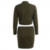 Sexy Women Two-piece Outfit High Neck Crop Top Long Sleeve Distressed Detail Bodycon Skirt Set Party Clubwear Army Green