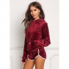 Women Velvet Tracksuit Set Long Sleeve Hoodie Sweat Suits Drawstring Sweatshirt Shorts Two Piece