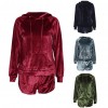 Women Velvet Tracksuit Set Long Sleeve Hoodie Sweat Suits Drawstring Sweatshirt Shorts Two Piece