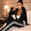 Women Two-Piece Set Hooded Hoodie Pants Stripes Long Sleeves Zipper Elastic Waist Casual Sportswear Top Trousers