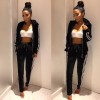 Women Two-Piece Set Hooded Hoodie Pants Stripes Long Sleeves Zipper Elastic Waist Casual Sportswear Top Trousers