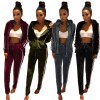 Women Two-Piece Set Hooded Hoodie Pants Stripes Long Sleeves Zipper Elastic Waist Casual Sportswear Top Trousers