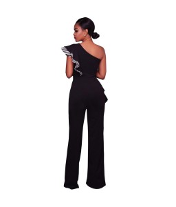 Sexy Women Jumpsuit One-Shoulder Ruffles Sleeveless Wide Legs Elegant Casual Romper