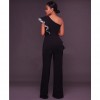 Sexy Women Jumpsuit One-Shoulder Ruffles Sleeveless Wide Legs Elegant Casual Romper