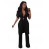 Women Two Piece Set Long Vest V-Neck Sleeveless Flare Pants Casual Coat Trousers Set Solid Outfit Outerwear