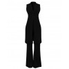 Women Two Piece Set Long Vest V-Neck Sleeveless Flare Pants Casual Coat Trousers Set Solid Outfit Outerwear