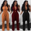 Women Two Piece Set Long Vest V-Neck Sleeveless Flare Pants Casual Coat Trousers Set Solid Outfit Outerwear