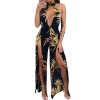 Sexy Women Jumpsuit Romper Leaf Print High Split Deep V-Neck Sleeveless Backless Club Bandage Bodysuit Playsuit