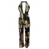 Sexy Women Jumpsuit Romper Leaf Print High Split Deep V-Neck Sleeveless Backless Club Bandage Bodysuit Playsuit