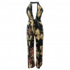 Sexy Women Jumpsuit Romper Leaf Print High Split Deep V-Neck Sleeveless Backless Club Bandage Bodysuit Playsuit