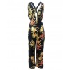 Sexy Women Jumpsuit Romper Leaf Print High Split Deep V-Neck Sleeveless Backless Club Bandage Bodysuit Playsuit