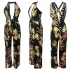 Sexy Women Jumpsuit Romper Leaf Print High Split Deep V-Neck Sleeveless Backless Club Bandage Bodysuit Playsuit