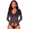 Sexy Bodycon Women Bodysuit Romper Sheer Mesh Rhinestone Deep V-neck Long Sleeves Club Jumpsuit Playsuit