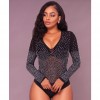 Sexy Bodycon Women Bodysuit Romper Sheer Mesh Rhinestone Deep V-neck Long Sleeves Club Jumpsuit Playsuit