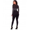 Sexy Bodycon Women Bodysuit Romper Sheer Mesh Rhinestone Deep V-neck Long Sleeves Club Jumpsuit Playsuit