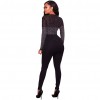 Sexy Bodycon Women Bodysuit Romper Sheer Mesh Rhinestone Deep V-neck Long Sleeves Club Jumpsuit Playsuit