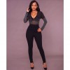 Sexy Bodycon Women Bodysuit Romper Sheer Mesh Rhinestone Deep V-neck Long Sleeves Club Jumpsuit Playsuit