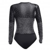 Sexy Bodycon Women Bodysuit Romper Sheer Mesh Rhinestone Deep V-neck Long Sleeves Club Jumpsuit Playsuit