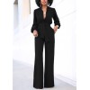 Women Jumpsuit Solid Color Stand Collar Long Sleeve Buttons High Elastic Waist Tie Wide Legs Party Wear