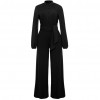 Women Jumpsuit Solid Color Stand Collar Long Sleeve Buttons High Elastic Waist Tie Wide Legs Party Wear