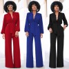 Women Jumpsuit Solid Color Stand Collar Long Sleeve Buttons High Elastic Waist Tie Wide Legs Party Wear